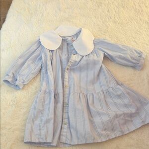 Zara Kids Light Blue Striped Dress with White Collar